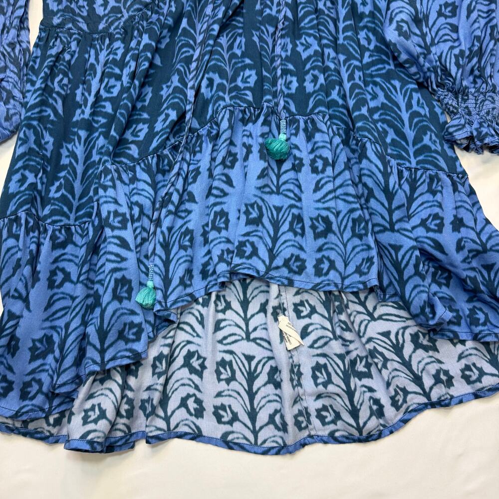 Omika Riviera Mini Dress XL Indigo Blue Print Boho Resort Kaftan Style - Picture 10 of 15